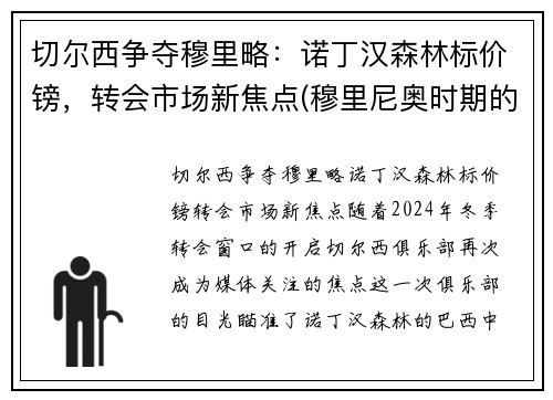 切尔西争夺穆里略：诺丁汉森林标价镑，转会市场新焦点(穆里尼奥时期的切尔西阵容)